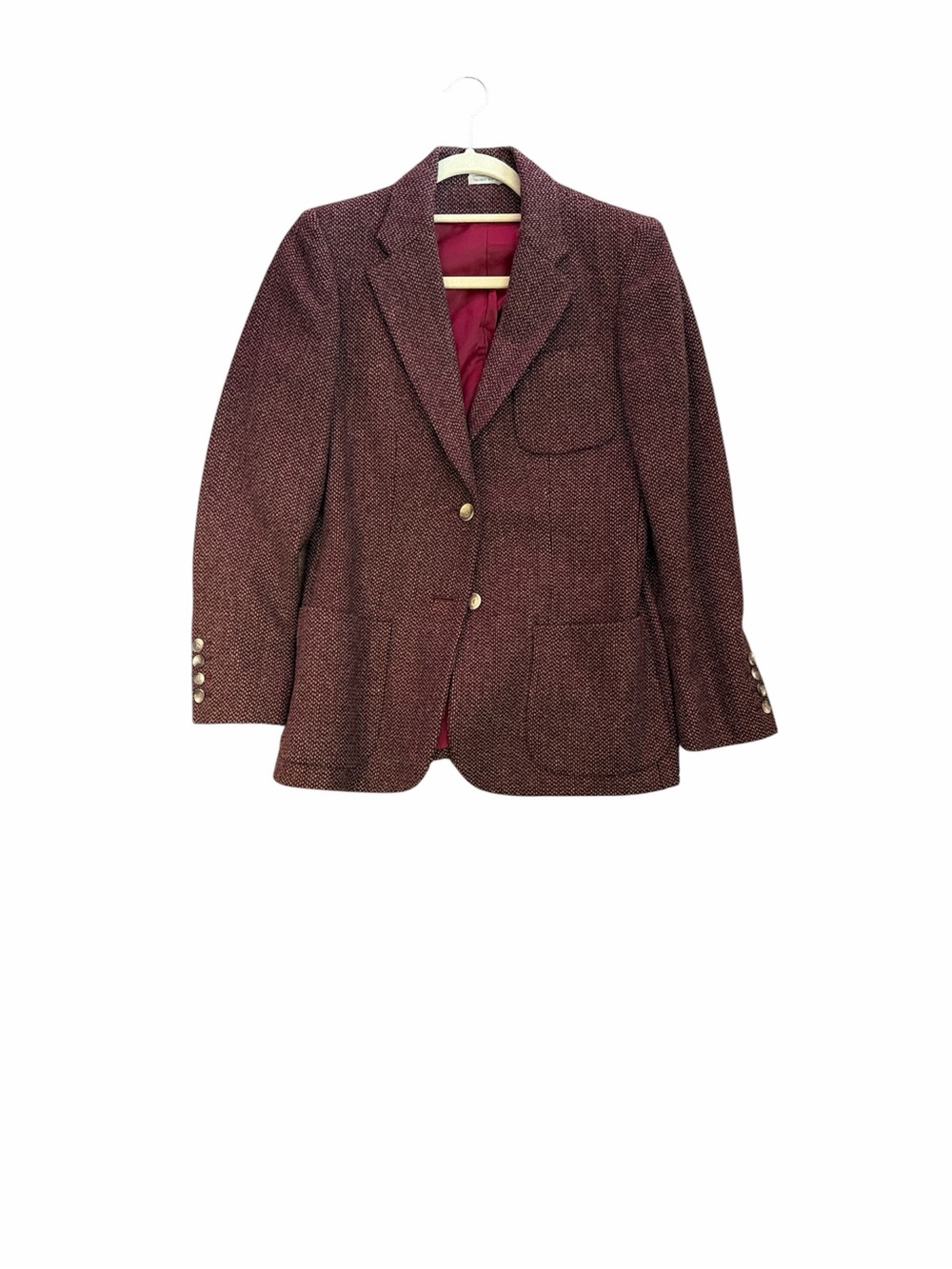 Textured Maroon Wool-Blend Coat with Cream Trim